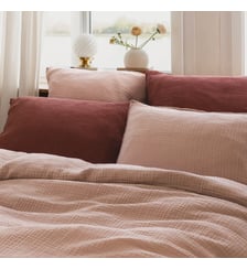 Taie d'oreiller en gaze de coton, SIMPLEMENT GAUFRÉ Blanc Cerise