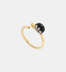 Bague ajustable escargot noir et doré, cristaux Les Néréides