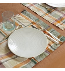 Set de table en métis lin et coton, PASSION MADRAS Blanc Cerise