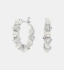 Anneaux d'oreilles Matrix, Perle de cristal, Métal rhodié Swarovski