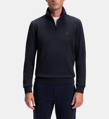 Sweat en coton molletonné à encolure zippée et patch logo BOSS