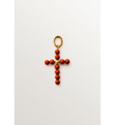 Charme en argent 925 plaqué or jaune 18 carats avec perles de corail et motif croix Aristocrazy
