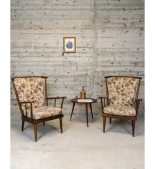 Paire de fauteuils Baumann éventail en bois et tissu Ernest N°1649 - Produit chiné Debongout