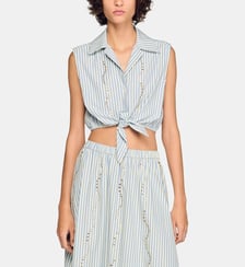Chemise courte à rayures et strass Sandro