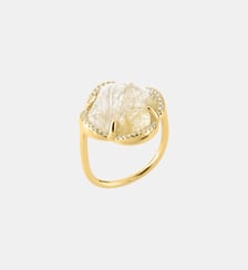 Bague, quartz rutile doré, entourage diamants, or jaune Morganne Bello
