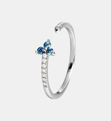 Bague en diamant en or blanc 9K avec trèfle saphir bleu Aristocrazy