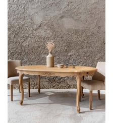 Table à manger en bois massif et son plateau en marqueterie Romy N°1547- Produit chiné Debongout
