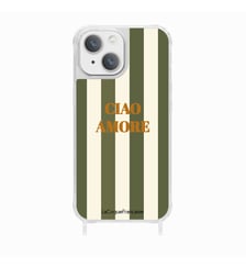 Coque de téléphone glossy ciao amore kaki avec anneaux pour iPhone 14 La Coque Française