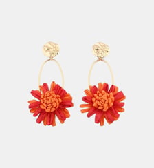Boucles d'oreilles fleur en raphia rouge et orange Balaboosté