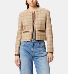 Petite veste bord à bord en tweed et similicuir Pinko