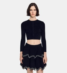 Cardigan court en maille velours Sandro