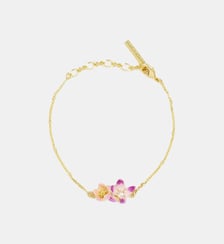 Bracelet fin hellébores rose et violette et cristaux Les Néréides