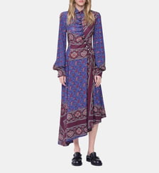 Robe midi drapée en jersey imprimé Rabanne