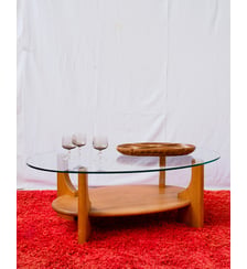 Table basse en pin et verre Donna N°1651 - Produit chiné Debongout