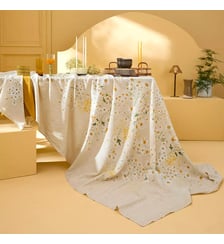 Nappe lin & coton lavé 150 g/m² imprimé jaune beige Daisy chanvre Garnier Thiebaut