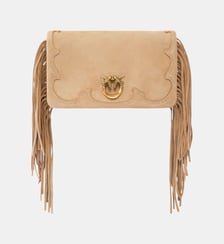 Petite pochette à bandoulière love bag click soft horizontal mini en daim à franges Pinko