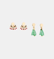 Boucles d'oreilles clips - Set x2 boucles d'oreilles sapin et reine de Noël Balaboosté