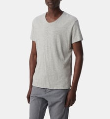 T-shirt en coton flammé à col V roulotté Ikks