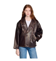 Blouson en cuir oversize mi-long Sandro