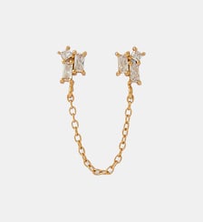 Bijoux d'oreilles 2 puces de zircon avec chaine - argent garanti 925 Balaboosté