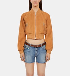 Blouson en cuir suède à col rond The Kooples