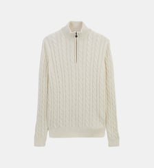 Pull col zippé en maille torsadée coton et laine Marsala Serge Blanco