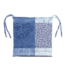 Galette de chaise pur coton enduit motif jacquard bleu Mille rameaux bleu Garnier Thiebaut
