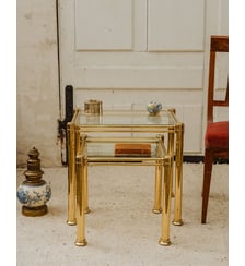 Tables gigognes en laiton et verre Barbara N°221 - Produit chiné Debongout