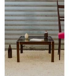Table basse en verre et bois marron Donna N°1648 - Produit chiné Debongout