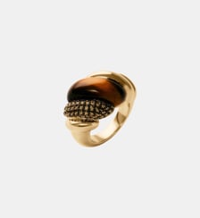 Bague en argent 925 plaqué or jaune 18 carats avec quartz fumés et œil-de-tigre Aristocrazy