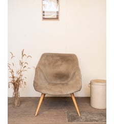 Fauteuil en bois et velours beige Ernest N°1548- Produit chiné Debongout