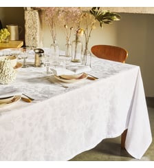 Nappe métis lin & coton antitache motif jacquard beige Mille giverny naturel Garnier Thiebaut