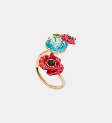 Bague ajustable pierre ronde bleue et coquelicot Les Néréides