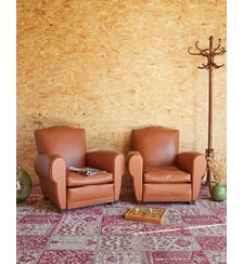 Paire de fauteuils club en cuir Ernest N°963- Produit chiné Debongout