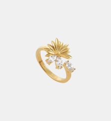 Bague ajustable dorée fleur de marguerite et pierres blanches Les Néréides