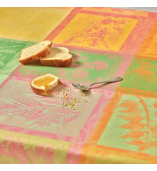 Nappe pur coton enduit motif jacquard multicolore Mille vegetaux sunset Garnier Thiebaut
