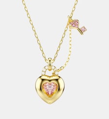 Pendentif Idyllia, Cœur, clé, Rose, Doré à l’or 18 carats (750/1000) Swarovski
