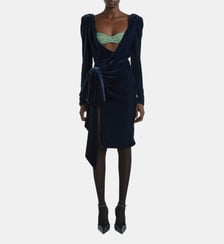 Robe nouée en velours avec brassière en dentelle Balmain
