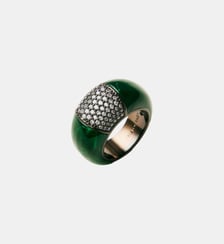 Bague bombée avec résine verte et cristaux Aristocrazy