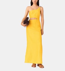 Robe asymétrique en lin mélangé Maje