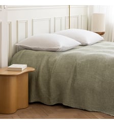 Couvre-lit coton et lin, DECO ESPRIT NID D'ABEILLE Blanc Cerise