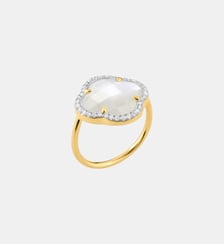 Bague, nacre blanche grand modèle, diamants, or jaune Morganne Bello