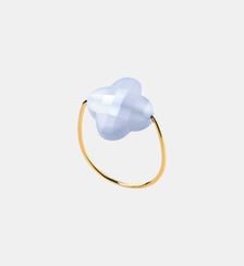 Bague or jaune trefle agate bleue dentelle Morganne Bello
