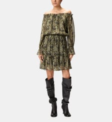 Robe courte à encolure bardot et imprimé cachemire Pinko