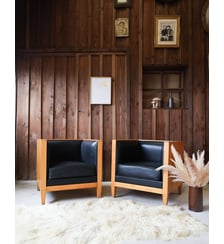 Paire de fauteuils cubes en cuir Ernest N°671- Produit chiné Debongout