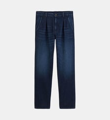 Pantalon 520 élastiqué à pinces en coton bleu denim Serge Blanco