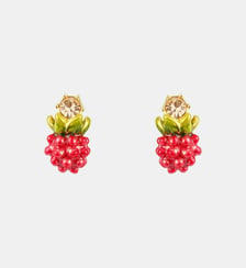 Boucles d'oreilles tiges framboise et pierre ronde dorée Les Néréides