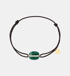 Bracelet, agate verte coussin, diamants, cordon chocolat, or jaune Morganne Bello