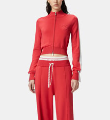 Sweat-shirt court zippé en tissu technique avec logo en relief Pinko