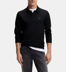Polo slim manches longues coton stretch à patch BOSS